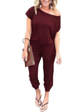 Women's Wine Red Summer Dressy Outfits Off The Shoulder Imported Romper